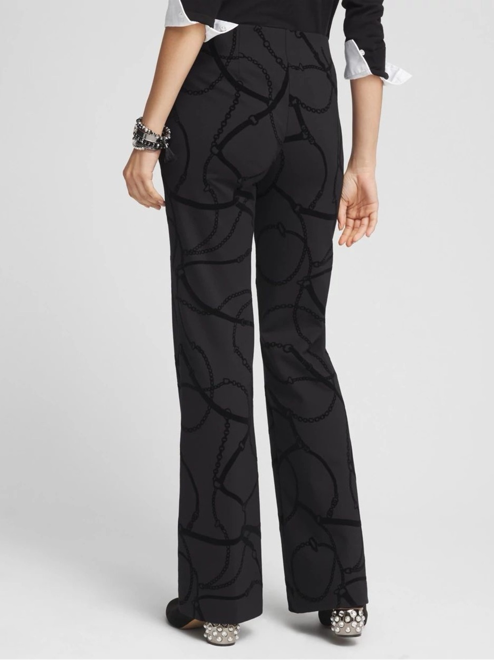 NWT Chicos Juliet Flare Flocked Trouser Pants Velvet Chain 2R 12 equestrian - Picture 2 of 8